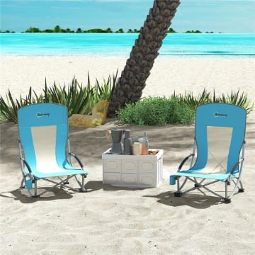 SET 2 SEDIE DA SPIAGGIA PIEGHEVOLI CON BRACCIOLI CON PORTABICCHIERI E BORSA DI TRASPORTO, BLU