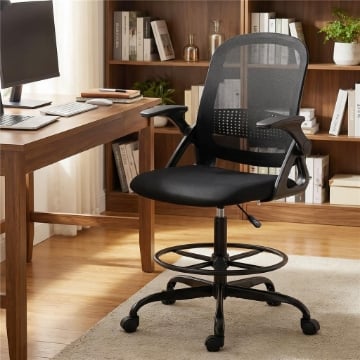 SEDIA DA UFFICIO ERGONOMICA CON SUPPORTO LOMBARE E POGGIAPIEDI, IN TESSUTO E ACCIAIO, 58X63X105-126 CM, NERO