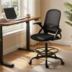 SEDIA DA UFFICIO ERGONOMICA CON SUPPORTO LOMBARE E POGGIAPIEDI, IN TESSUTO E ACCIAIO, 58X63X105-126 CM, NERO