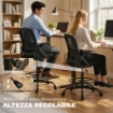 SEDIA DA UFFICIO ERGONOMICA CON SUPPORTO LOMBARE E POGGIAPIEDI, IN TESSUTO E ACCIAIO, 58X63X105-126 CM, NERO