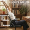 SEDIA DA UFFICIO ERGONOMICA CON SUPPORTO LOMBARE E POGGIAPIEDI, IN TESSUTO E ACCIAIO, 58X63X105-126 CM, NERO