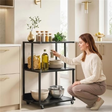 supporto stampante 3 livelli con ruote, tavolino industriale metallo ufficio, nero.