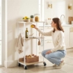 SUPPORTO STAMPANTE A 3 LIVELLI CON RUOTE E GANCI, NATURALE