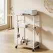SUPPORTO STAMPANTE A 3 LIVELLI CON RUOTE E GANCI, NATURALE