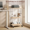 SUPPORTO STAMPANTE A 3 LIVELLI CON RUOTE E GANCI, NATURALE
