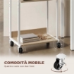 SUPPORTO STAMPANTE A 3 LIVELLI CON RUOTE E GANCI, NATURALE