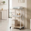 SUPPORTO STAMPANTE A 3 LIVELLI CON RUOTE E GANCI, NATURALE