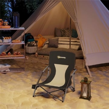 SEDIA DA SPIAGGIA PIEGHEVOLE CON SCHIENALE A RETE E PORTABICCHIERI, IN METALLO E TESSUTO OXFORD, 58X55X62 CM, NERO