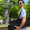 SEDIA DA SPIAGGIA PIEGHEVOLE CON SCHIENALE A RETE E PORTABICCHIERI, IN METALLO E TESSUTO OXFORD, 58X55X62 CM, NERO