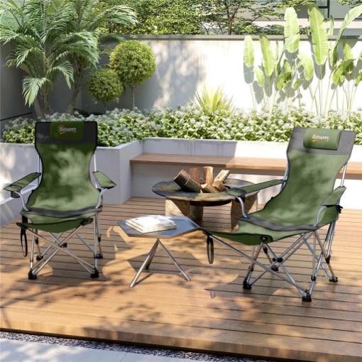 SET 2 SEDIE DA CAMPEGGIO PIEGHEVOLI CON POGGIAPIEDI E PORTABICCHIERI, 82X50/100X88 CM, VERDE