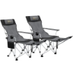 SET 2 SEDIE DA CAMPEGGIO PIEGHEVOLI CON POGGIAPIEDI E PORTABICCHIERI, 82X50/100X88 CM, GRIGIO