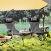 SET 2 SEDIE DA CAMPEGGIO PIEGHEVOLI CON POGGIAPIEDI E PORTABICCHIERI, 82X50/100X88 CM, GRIGIO