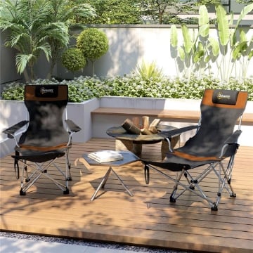 SET 2 SEDIE DA CAMPEGGIO PIEGHEVOLI CON POGGIAPIEDI E PORTABICCHIERI, 82X50/100X88 CM, NERO E ARANCIONE