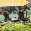 SET 2 SEDIE DA CAMPEGGIO PIEGHEVOLI CON POGGIAPIEDI E PORTABICCHIERI, 82X50/100X88 CM, NERO E ARANCIONE