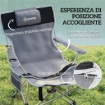 SEDIA DA CAMPEGGIO PIEGHEVOLE CON POGGIAPIEDI STACCABILE, PORTABICCHIERI E TASCA LATERALE, 82X100X88 CM, NERO