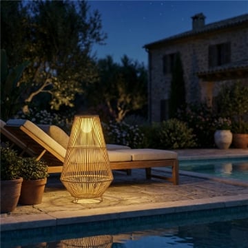 Lampada Solare Impermeabile con Accensione Automatica, in Rattan e Acciaio, 35x35x55 cm, Giallo