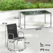 Set da Esterno 7pz con 6 Sedie Impilabili in Texteline e Tavolino da CaffÞ con Piano in Vetro, Nero e Argento