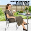Set da Esterno 7pz con 6 Sedie Impilabili in Texteline e Tavolino da CaffÞ con Piano in Vetro, Nero e Argento