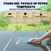 Set da Esterno 7pz con 6 Sedie Impilabili in Texteline e Tavolino da CaffÞ con Piano in Vetro, Nero e Argento