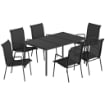 Set da Esterno 7pz in Acciaio con 6 Sedie Impilabili in Texteline e Tavolino da CaffÞ con Piano in Vetro, Nero