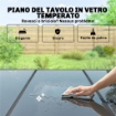 Set da Esterno 7pz in Acciaio con 6 Sedie Impilabili in Texteline e Tavolino da CaffÞ con Piano in Vetro, Nero