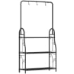 PORTAPIANTE SCAFFALE IN METALLO A 3 LIVELLI CON BARRA APPENDIABITI, NERO