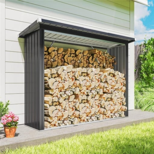 CAPANNO PORTALEGNA IN ACCIAIO DA ESTERNO, BASE RIALZATA E TETTO INCLINATO, 213X66.5X150 CM, GRIGIO SCURO