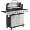 Gas Barbecue, 6 Burners, Side Burner, Cast Iron Grill, Cabinet Included.