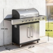 Gas Barbecue, 6 Burners, Side Burner, Cast Iron Grill, Cabinet Included.