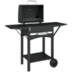 BARBECUE A CARBONE CON 2 RIPIANI LATERALI, TERMOMETRO, COPERCHIO E RUOTE, 110X46.5X101 CM, NERO