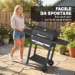 BARBECUE A CARBONE CON 2 RIPIANI LATERALI, TERMOMETRO, COPERCHIO E RUOTE, 110X46.5X101 CM, NERO
