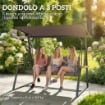 Dondolo da Giardino 3 Posti con Tettuccio Regolabile, Dondolo da Esterno in Metallo con Vassoi Porta Bicchieri, Cuscini Imbottiti, Portata 360kg, per Terrazzo Balcone, 222x131x175 cm, Marrone