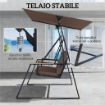 Dondolo da Giardino 3 Posti con Tettuccio Regolabile, Dondolo da Esterno in Metallo con Vassoi Porta Bicchieri, Cuscini Imbottiti, Portata 360kg, per Terrazzo Balcone, 222x131x175 cm, Marrone