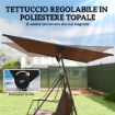 Dondolo da Giardino 3 Posti con Tettuccio Regolabile, Dondolo da Esterno in Metallo con Vassoi Porta Bicchieri, Cuscini Imbottiti, Portata 360kg, per Terrazzo Balcone, 222x131x175 cm, Marrone