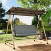 Dondolo 3 Posti con Tettoia Regolabile e Cuscino, in Acciaio, Texteline e Poliestere, 208x125x180 cm, Grigio