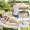 AMACA DA GIARDINO CON CUSCINO E TASCA, IN POLIESTERE CON BARRE DI LEGNO, 325X140X2.5 CM, BIANCO CREMA
