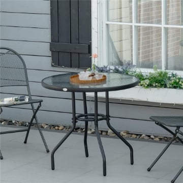 Tavolo da Giardino Tavolino da CaffÞ Rotondo con Foro, 80cm, Nero