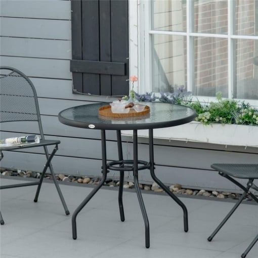 Tavolo da Giardino Tavolino da CaffÞ Rotondo con Foro, 80cm, Nero