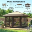 Gazebo Pieghevole 4x4 m con 4 Zanzariere Laterali, Doppio Tetto e Sacchi di Sabbia, Cachi e Marrone