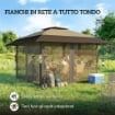 Gazebo Pieghevole 4x4 m con 4 Zanzariere Laterali, Doppio Tetto e Sacchi di Sabbia, Cachi e Marrone