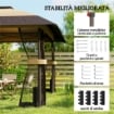 Gazebo Pieghevole 4x4 m con 4 Zanzariere Laterali, Doppio Tetto e Sacchi di Sabbia, Cachi e Marrone