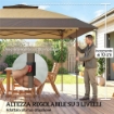 Gazebo Pieghevole 4x4 m con 4 Zanzariere Laterali, Doppio Tetto e Sacchi di Sabbia, Cachi e Marrone