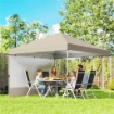 Gazebo Pieghevole Pop-Up 3x3 m con Parete Laterale, in Metallo e Tessuto Oxford, Beige