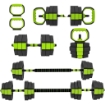 SET PESI PALESTRA 6 IN 1 MULTIFUNZIONE DA 25KG TOTALI IN PLASTICA E SABBIA, 125X18X18 CM, VERDE