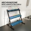 PORTA PESI, RASTRELLIERA MANUBRI REGOLABILE A 3 LIVELLI, ACCIAIO, NERO