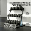 PORTA PESI, RASTRELLIERA MANUBRI REGOLABILE A 3 LIVELLI, ACCIAIO, NERO