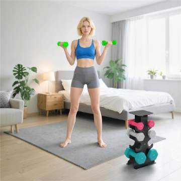 SET 8 MANUBRI PESI ESAGONALI ANTISCIVOLO CON SUPPORTO, IN METALLO E PLASTICA, MULTICOLORE