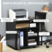 Mobile Porta Stampante a Rotelle con Armadietto e 3 Ripiani Aperti, in Legno, 60x50x65.5 cm, Nero
