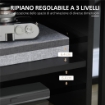 Mobile Porta Stampante a Rotelle con Armadietto e 3 Ripiani Aperti, in Legno, 60x50x65.5 cm, Nero