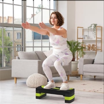 STEPPER FITNESS PER AEROBICA REGOLABILE SU 3 ALTEZZE DA 10-15-20 CM, VERDE E NERO